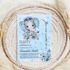 Blue Elephant Baby Shower Invitation Template, Baby Boy Elephant Baby Shower Invite, Editable Elephant Baby Shower Invitation Bundle