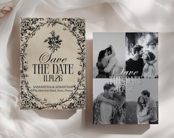 Gothic Halloween Wedding Save the Date Invitation, Spooky Wedding Invites, Black Wedding Invitation Bundle, Fall Wedding Invite