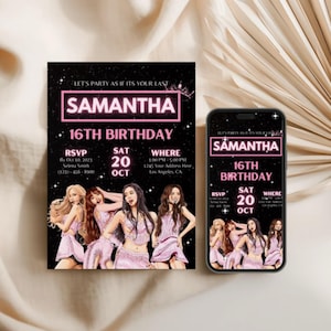 Blackpink Invitations for Blackpink Birthday Party Invites for Black and Pink Invites Templates for Kpop Party Invite Digital Printable Gift