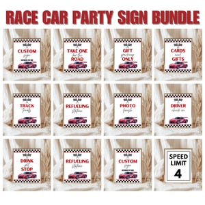Racing Party Sign Bundle, Rennautos Geburtstagsfeier Dekor, Auto Party Gefälligkeiten & Geschenke Zeichen, rotes Auto Party Zeichen, benötigen Sie 4-Gang-Rennwagen-Dekor