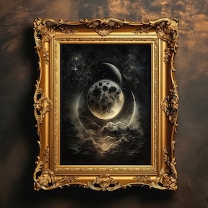 Celestial Bodies | Moonlight Print, Dark Academia, Vintage Tarot Wall Art, Witchy Sky Aesthetic, Moon and Stars Wall Decor, Digital Download