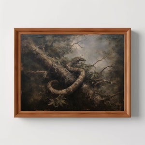 Snake on Branch Painting | Vintage Landscape, Moody Wall Art, Antique Print, Dark Academia, Dark Cottagecore, Digital Download, PRINTABLE