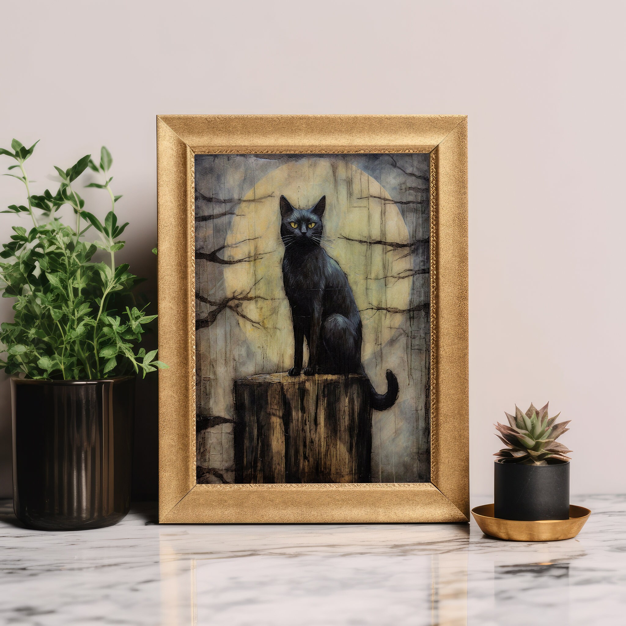 Black Cat Witchy Wall Art Print Vintage Dark Print Moody - Etsy