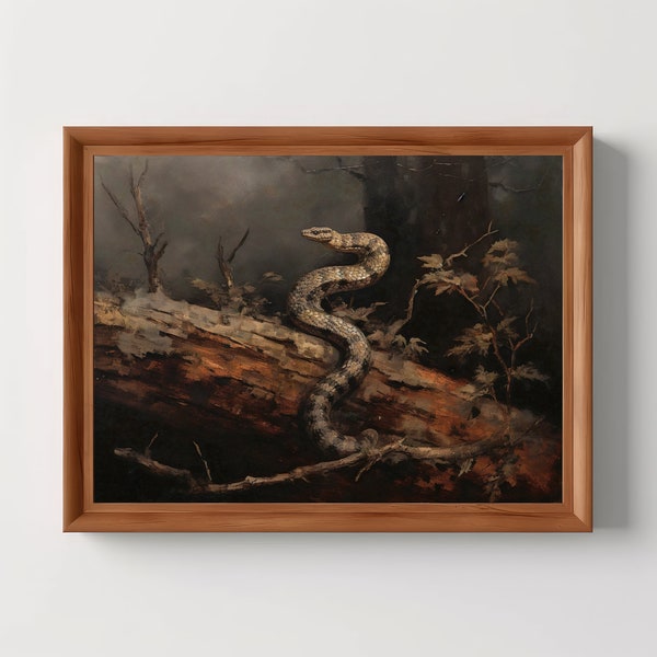 Snake Forest Painting | Wildlife Art Print, Dark Academia, Vintage Oil Painting, Antique Aesthetic, Digital Download, PRINTABLE