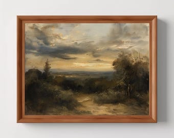 Sunset Valley | Paisagem rústica do campo, pintura a óleo vintage, arte de parede do campo temperamental, IMPRIMÍVEL, download digital