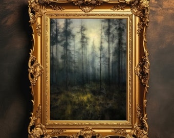 Trees Forest | Antique Oil Painting, Vintage Aesthetic, Moody Landscape Print, Dark Cottagecore Wall Art, Dark Academia, Digital Download