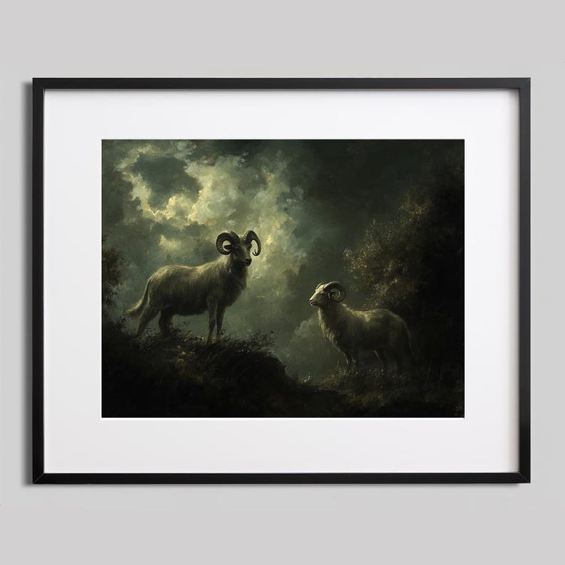 Forest Or Rams Majestic Rams Painting | Vintage Wall Art, Antique Aesthetic, Gothic ...