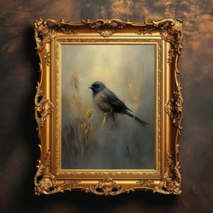 Moody Bird Art Print | Dark Academia Bird Portrait, Nature Wall Decor, Atmospheric Wildlife Painting, Digital Download, PRINTABLE