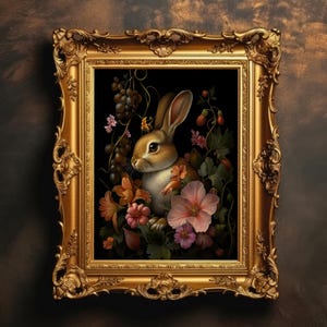 Botanical Bunny | Dark Gothic Cottagecore, Dark Academia Print, Goth Wall Art, Woodland Animal, Digital Download, PRINTABLE