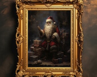 Santa Claus Portrait | Christmas Print, Vintage Winter Oil Painting, Winter Room Decor, Snowy Aesthetic Wall Art, WInter Holiday Printable