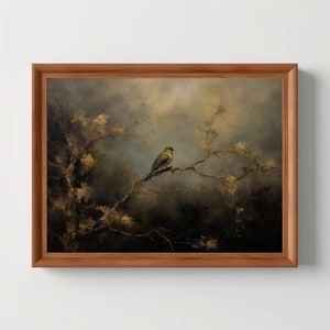 Paisaje de pájaros vintage / Arte mural de pájaros, Decoración del hogar con un toque melancólico, Pintura al óleo antigua, Arte mural de brujas, Descarga digital, Imprimible