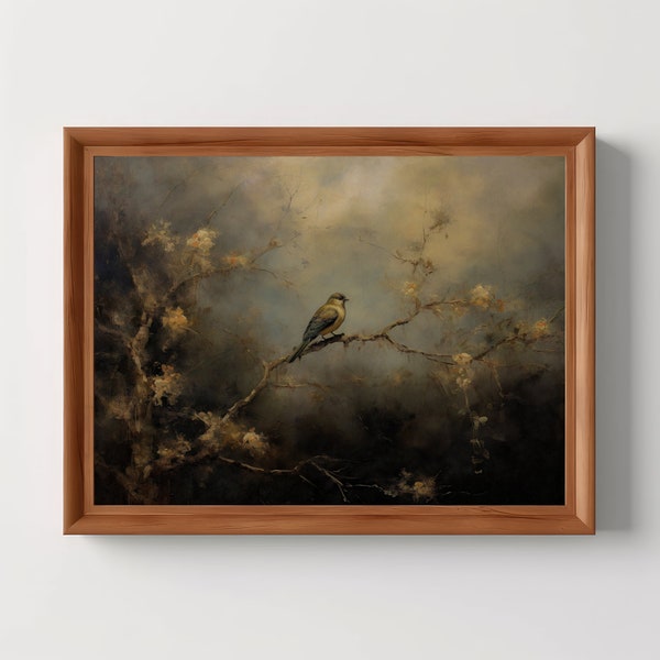 Vintage Bird Landscape | Bird Wall Art, Moody Home Decor, Antique Oil Painting, Witchy Wall Art, Digital Download, Printable