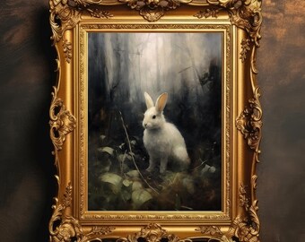 White Rabbit Forest | Vintage Canopy Landscape, Dark Academia, Moody Wall Art, Antique Oil Painting, Digital Download, PRINTABLE