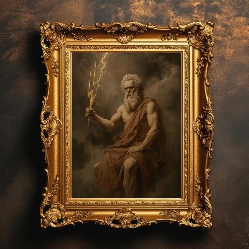 Vintage Zeus Thunderbolt Art | Greek Mythology PRINTABLE God Wall Art ...