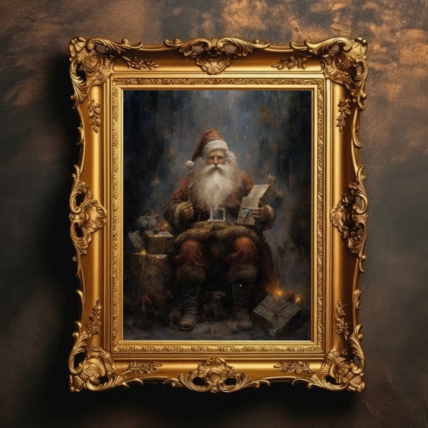 Santa Claus | Dark Academia, Christmas Prints, Antique Oil Painting, Vintage Aesthetic, X-mas Design, Moody Wall Art, Digital Download