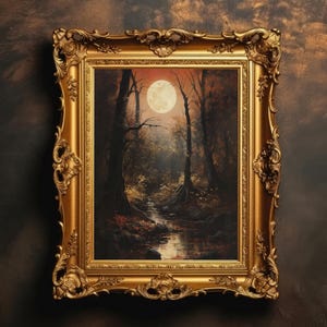 Autumn Full Moon Forest | Dark Foliage Cottagecore, Moody Fall Wall Art, Gothic Art Decor, Woodland Decor, Digital Download, PRINTABLE