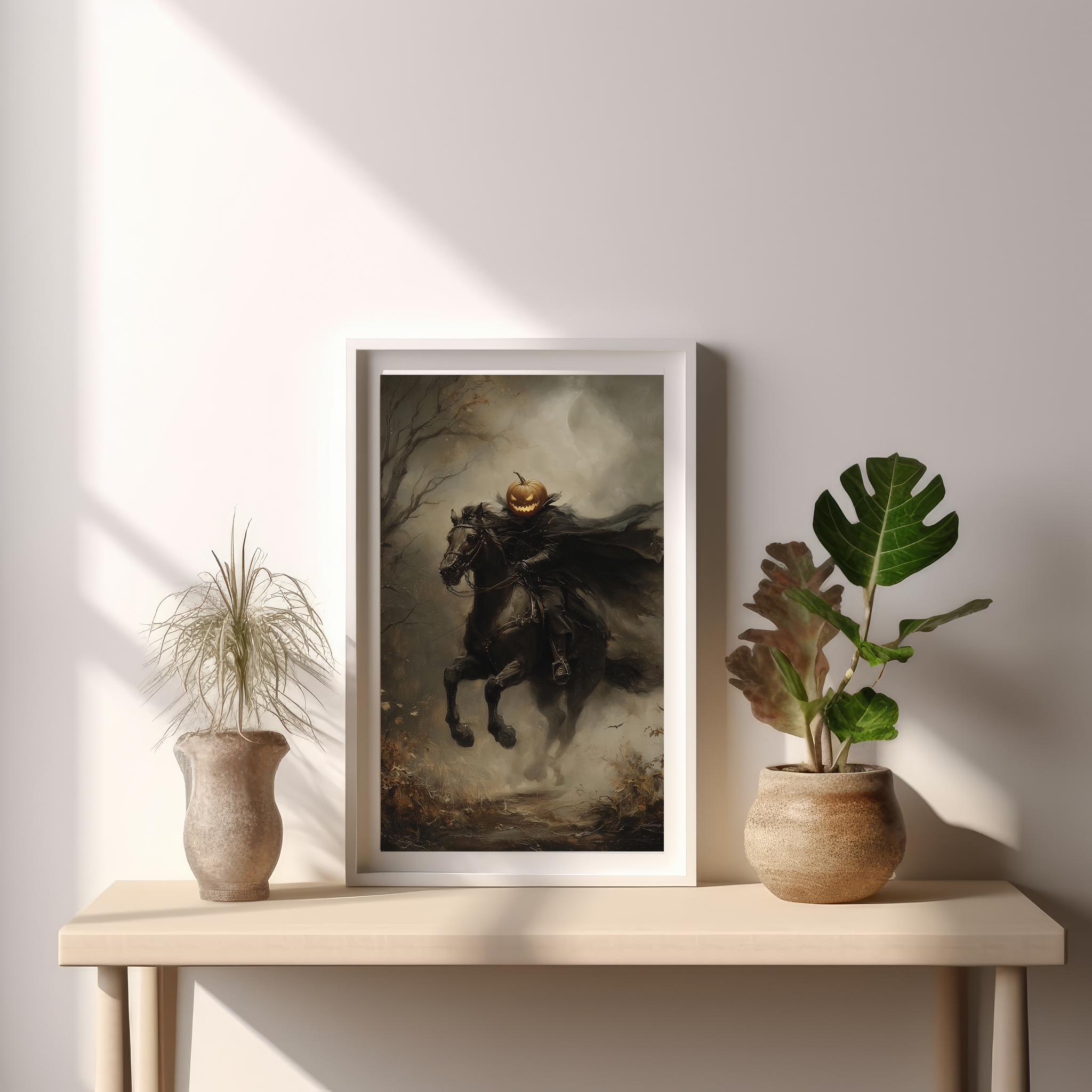 Headless Horseman Pumpkin Rider | Gothic Halloween Wall Art, Dark ...