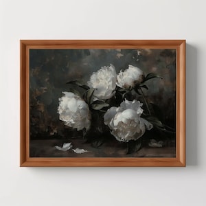 Peonies | Vintage Oil Painting, Floral Art Print, Moody Flower Home Decor, Still Life, Dark Academia, Antique Aesthetic, Digital Download