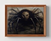 Human Skull Spider | Halloween Wall Art, Vintage Dark Academia, Gothic Home Decor, Creepy Spooky Painting, Digital Download, PRINTABLE