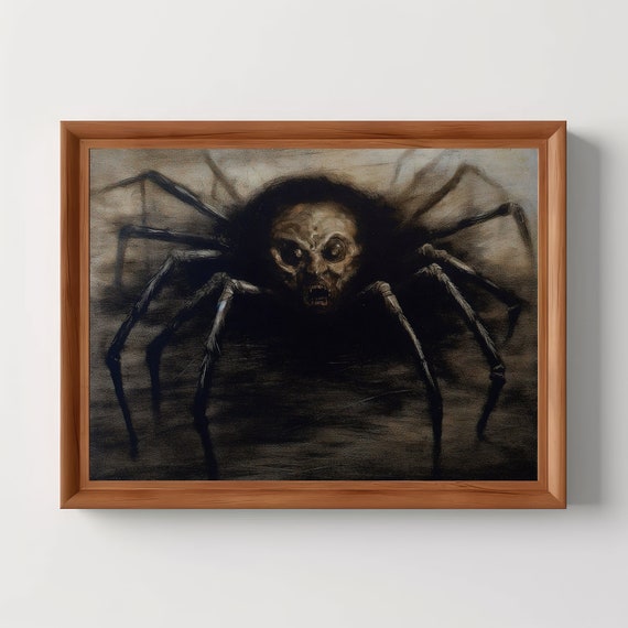Human Skull Spider | Halloween Wall Art, Vintage Dark Academia, Gothic Home Decor, Creepy Spooky Painting, Digital Download, PRINTABLE