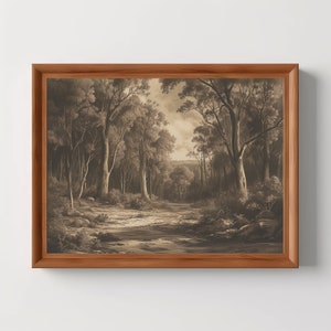 Forest Landscape Painting | Moody Wall Art, Antique Room Decor, Vintage Woodland Drawing, Brown Dark Artwork, Digital Download, Printable
