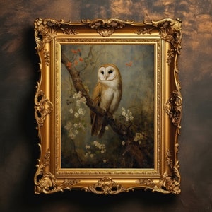 Owl Portrait | Dark Academia, Moody Wall Art, Forest Cabin Decor, Antique Wall Art, Victorian Aesthetic, Digital Download, Printable