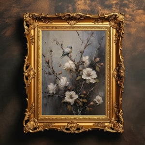 Bird Trees | Antique Oil Painting, Vintage Aesthetic, Dark Academia, Bird Painting, Botanical Wall Art, Cottagecore Prints, Digital Download