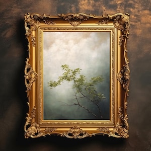Tree Branch | Moody Wall Art, Vintage Oil Painting, Serene Nature Sky Landscape, Cottagecore Decor, Digital Download, PRINTABLE