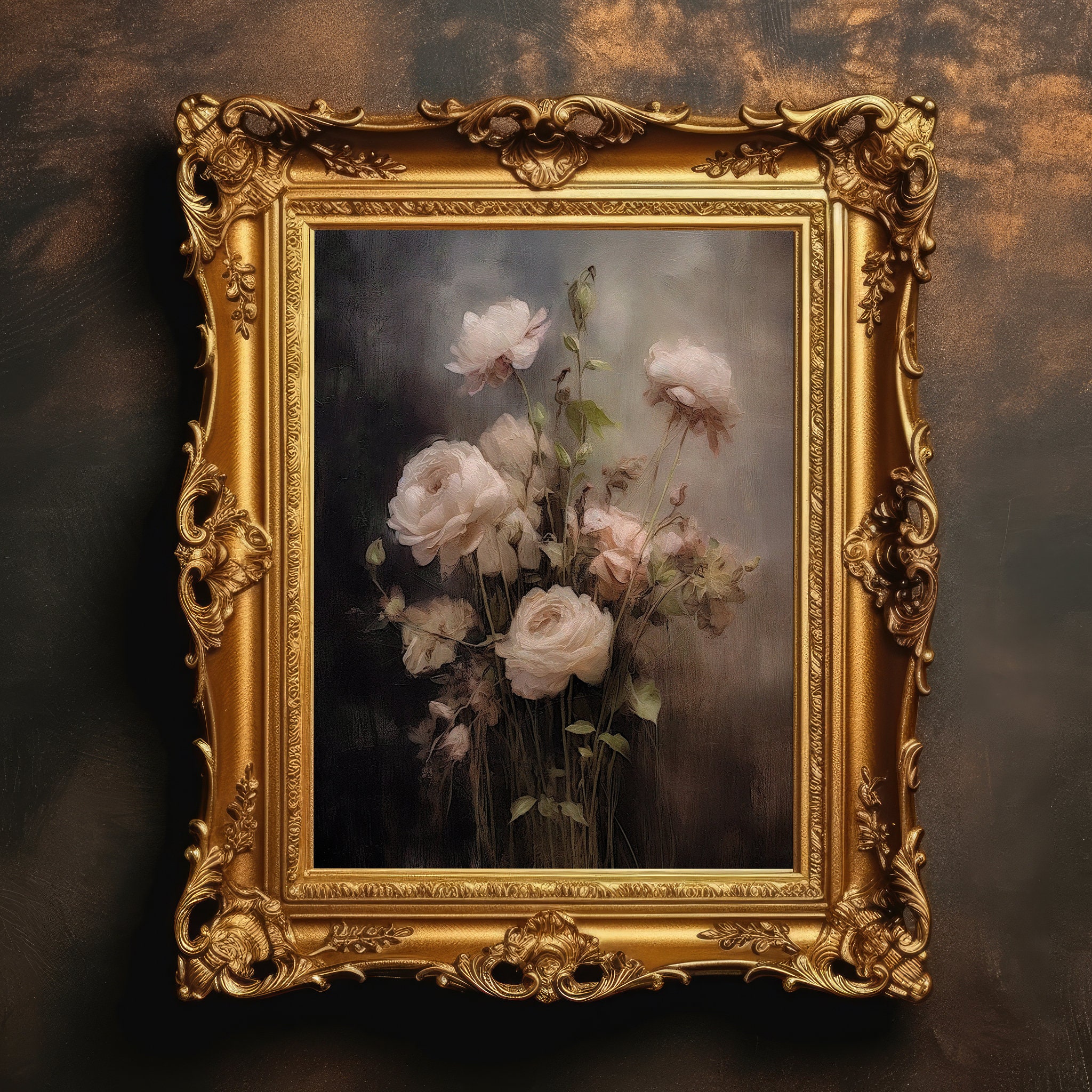 White Pink Roses | Moody Art Print, Floral Wall Art, Dark Academia ...