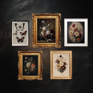 Set of 5 Dark Cottagecore Prints | Gallery Wall Art, Dark Academia, Vintage Still Life, Floral Painting, Digital Download, PRINTABLE