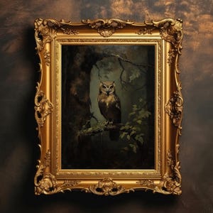 Forest Owl Portrait | Dark Academia, Vintage Bird Print, Moody Wall Art, Gothic Home Decor, Witchy Theme, Digital Download, PRINTABLE