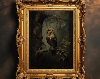 Forest Owl Portrait | Dark Academia, Vintage Bird Print, Moody Wall Art, Gothic Home Decor, Witchy Theme, Digital Download, PRINTABLE