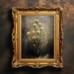Dandelions | Wildflower Art Print, Botanical Decor, Floral Wall Art, Dark Academia, Moody Flower Painting, Digital Download, Printable