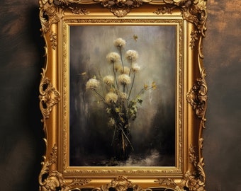 Dandelions | Wildflower Art Print, Botanical Decor, Floral Wall Art, Dark Academia, Moody Flower Painting, Digital Download, Printable