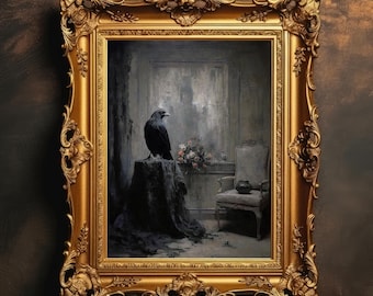 Einsamer schwarzer Rabe | Gothic Wandkunst, Gothic Szene, Vintage Ölgemälde, dunkle Romantik, Stimmungsvoll viktorianischen, digitaler Download, DRUCKBAR