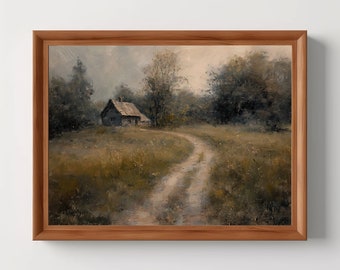 Vintage Country Landscape | Printable Painting, Dark Academia, Moody Wall Art, Digital Download