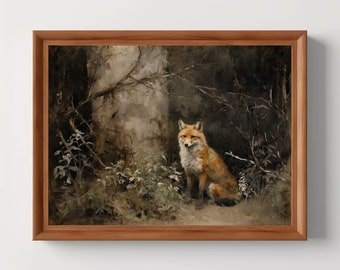 Forest Fox | Cottagecore Print, Moody Wall Art, Antique Oil Painting, Vintage Aesthetic, Rustic Home Decor, Digital Download, PRINTABLE