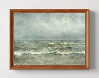 Muted Oceanscape | Vintage Seascape Ocean Landscape, Antique Oil Painting, Water Ocean Waves Art Print, Digital Download, PRINTABLE