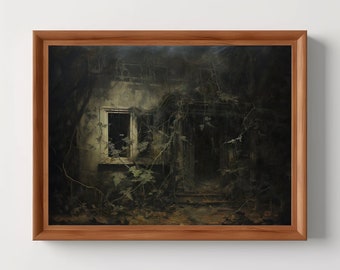 Abandoned House Vines | Goth Cottagecore, Dark Academia, Dark Green Art, Moody Oil Painting, Gothic Home Decor, Printable, Digital Download