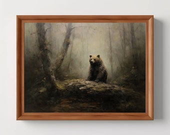 Bear | Animal Wall Art, Vintage Aesthetic, Wildlife Oil Painting, Moody Wall Art, Woods Forest Art Print, Macabre Decor, Digital Download