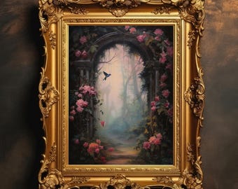 Magical Fairy Forest | Enchanted Fantasy Jungle Art, Pastel Painting, Dark Academia, Botanical Woodland, Digital Download, PRINTABLE