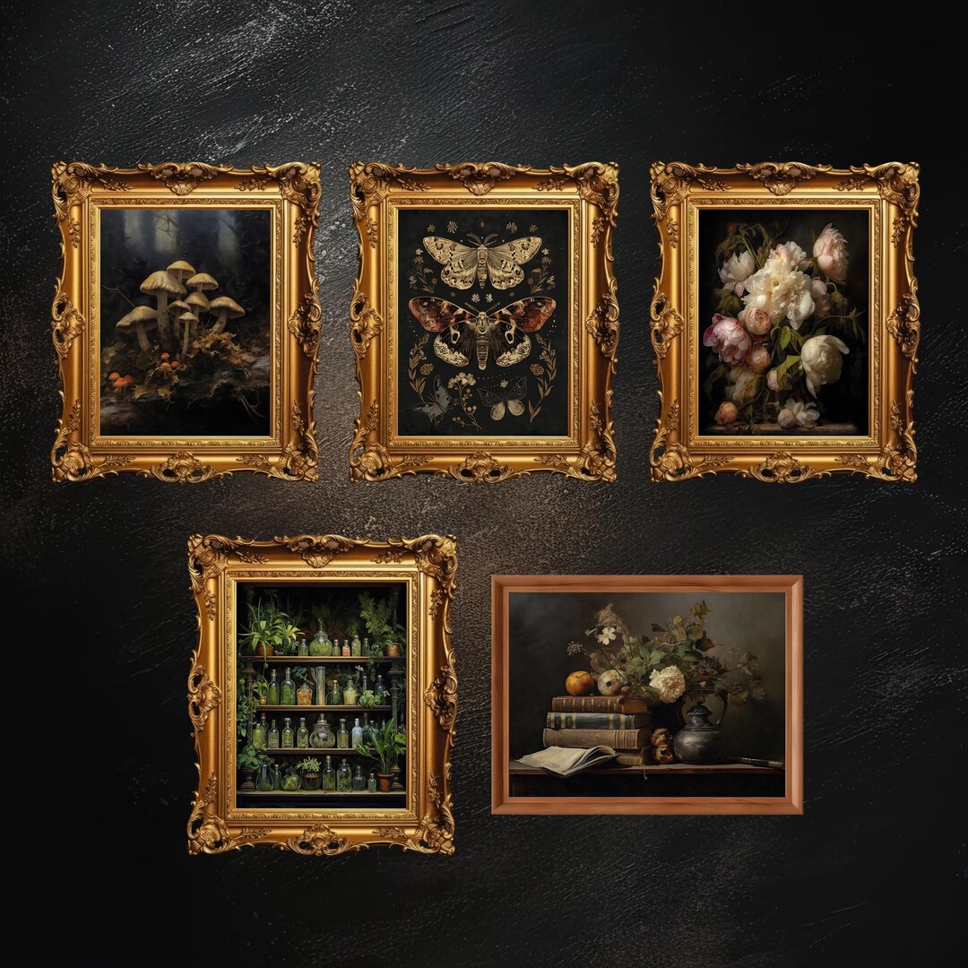 Dark Academia Gallery Wall Art | Set of 5, Dark Moody Wall Art, Gothic ...