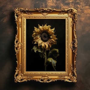 Gothic Sunflower - Dark Academia, Moody Botanical Wall Art, Dark Decor Aesthetic, Dark Cottagecore, Flower Wall Art, Digital Download