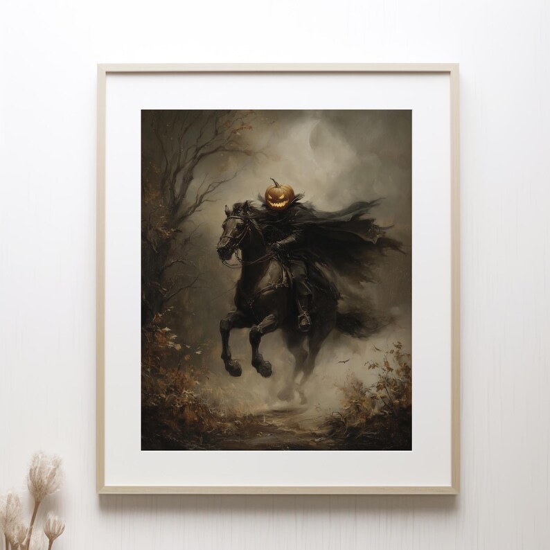 Headless Horseman Pumpkin Rider | Gothic Halloween Wall Art, Dark ...