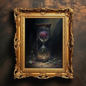 Rose In Hourglass | Gothic Wall Art, Goth Still Life, Dark Academia Decor, Vintage Aesthetic, Cottagecore Room Decor, Digital Download