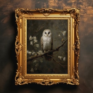 Hibou blanc perché | Dark Academia, Art mural de la faune, Décor de chambre de sorcière, Décor de ferme, Peinture à l'huile antique, Imprimable, Téléchargement numérique