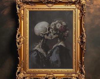 Arte de amantes de los esqueletos oscuros / Dark Academia, arte de pared floral botánico, decoración romántica gótica, arte de pared melancólico, descarga digital, IMPRIMIBLE