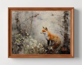 Fox Forest | Cottagecore Print, Forest Decor, Moody Wall Art, Vintage Oil Painting Aesthetic, Rustic Home Decor, Dark Academia, PRINTABLE
