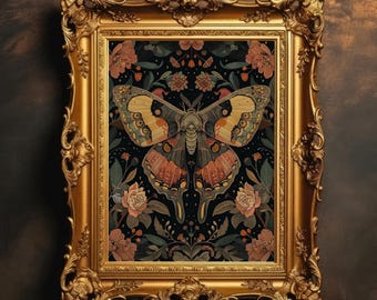 Ornate Moth | Botanical Butterfly Wall Art, Dark Academia Prints, Gothic Cottagecore Decor, Moody Floral Print, Digital Download, PRINTABLE
