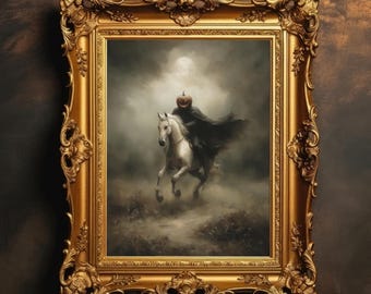 Headless Horseman Halloween Art | Gothic Dark Academia Pumpkin Rider, Spooky Vintage Wall Decor, Haunted Fall Digital Download PRINTABLE